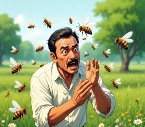 नारळाच्या झाडावरून मधमाश्यांचे पोळ कोसळले