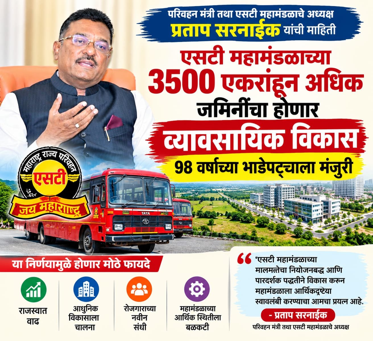 एसटी महामंडळाच्या 3500 एकरांहून अधिक